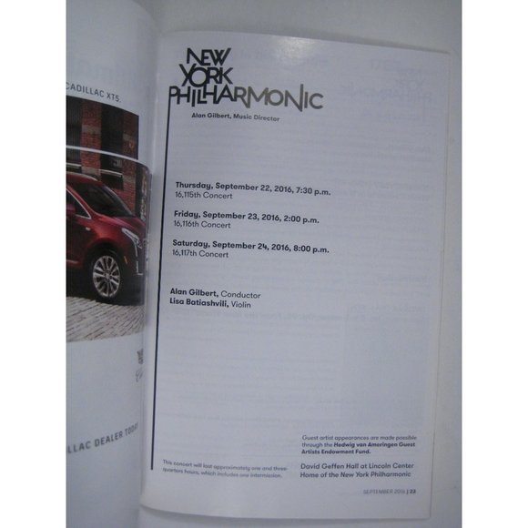New York Philharmonic Stagebill September 2016 Gilbert Dvorak Lincoln Center - Picture 2 of 7